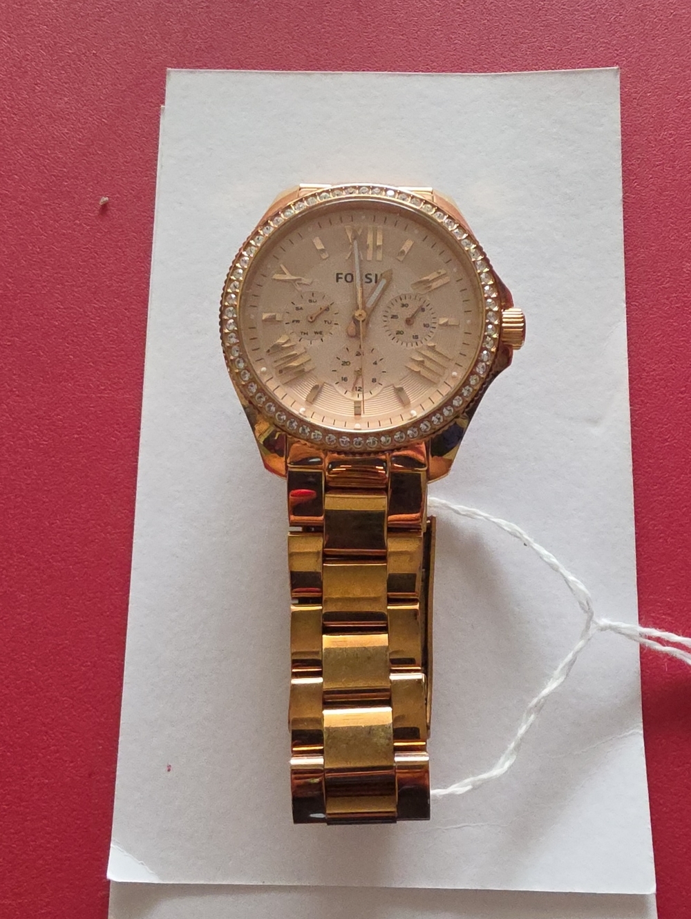 Fossil Women's Rose Gold-tone Crystal Bezel Bracelet Watch